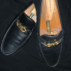 Salvatore Ferragamo horse bit black leather loafers